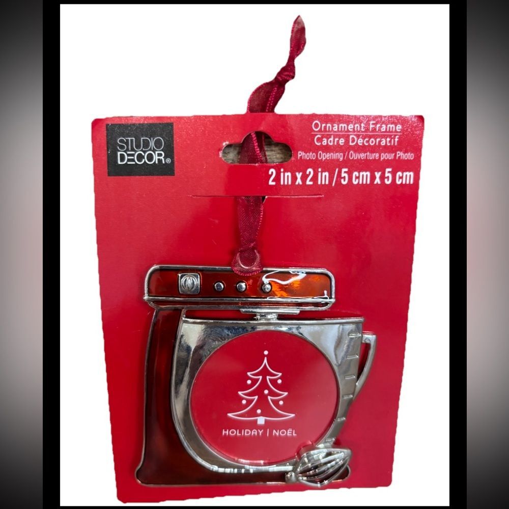 Baking Mixer Christmas Photo Ornament Red Enamel~ Perfect Gift For Bakers!